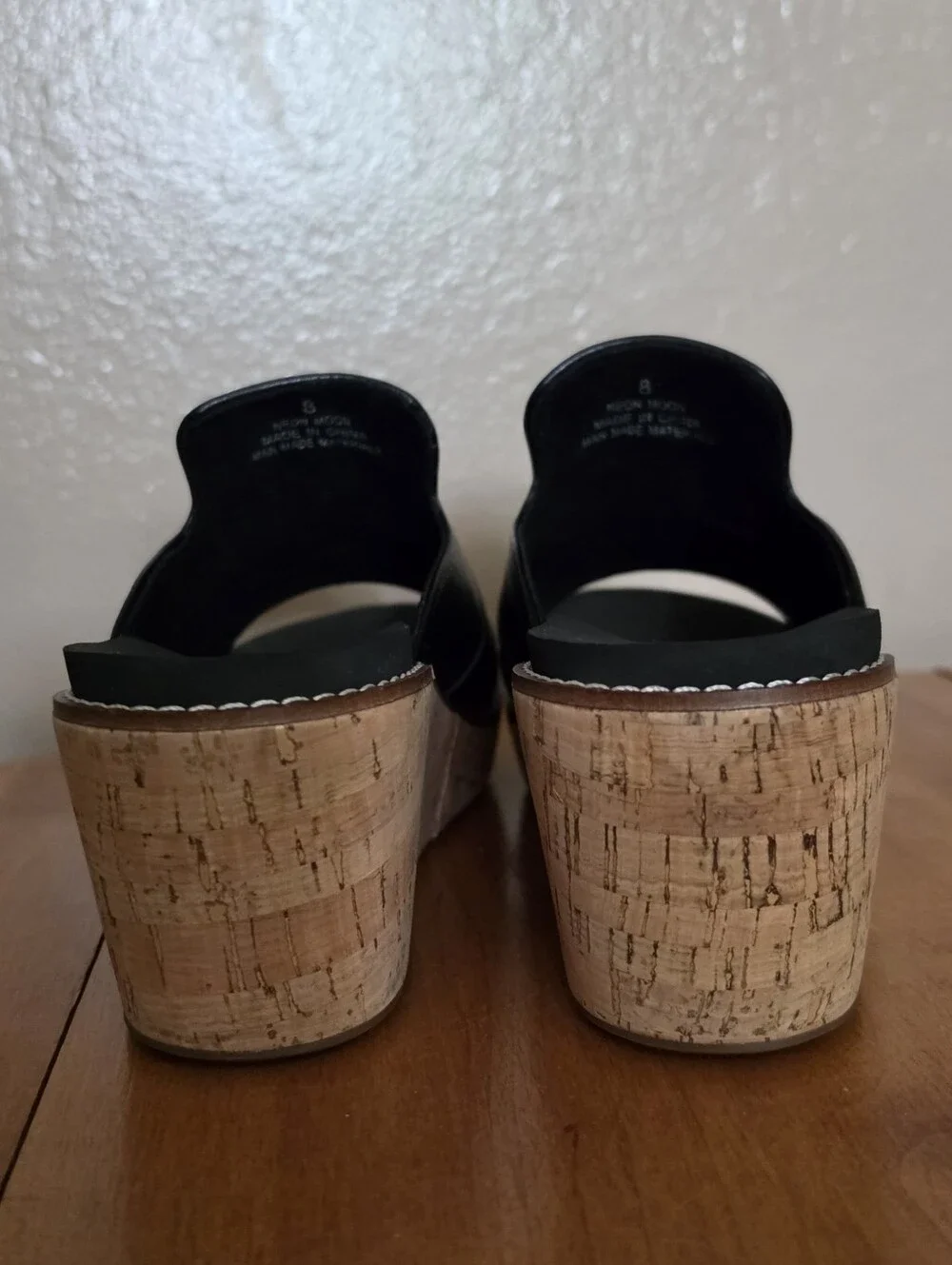 Corkys Neon Moon Black Wedge Slide Sandals